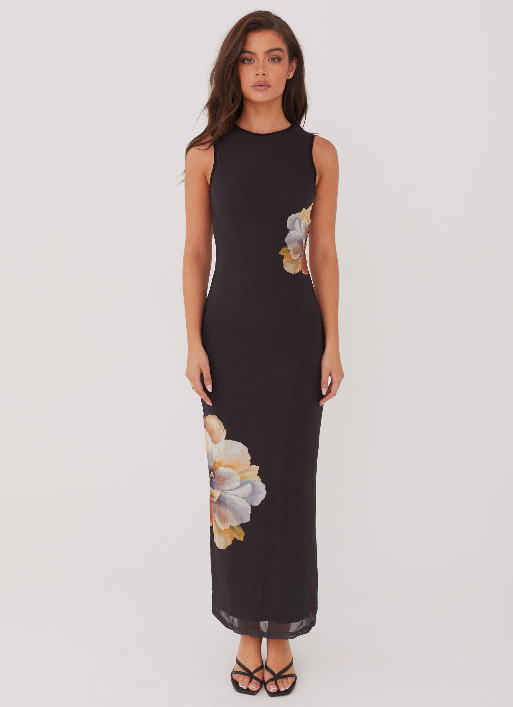 Elegant Tailoring Side Effects Mesh Maxi Dress - Black Orchid