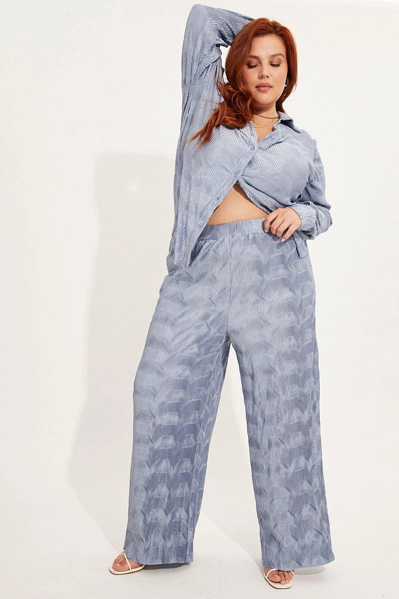 Dusty Blue Plisse Shirt Long Sleeve Non Irritating Seams