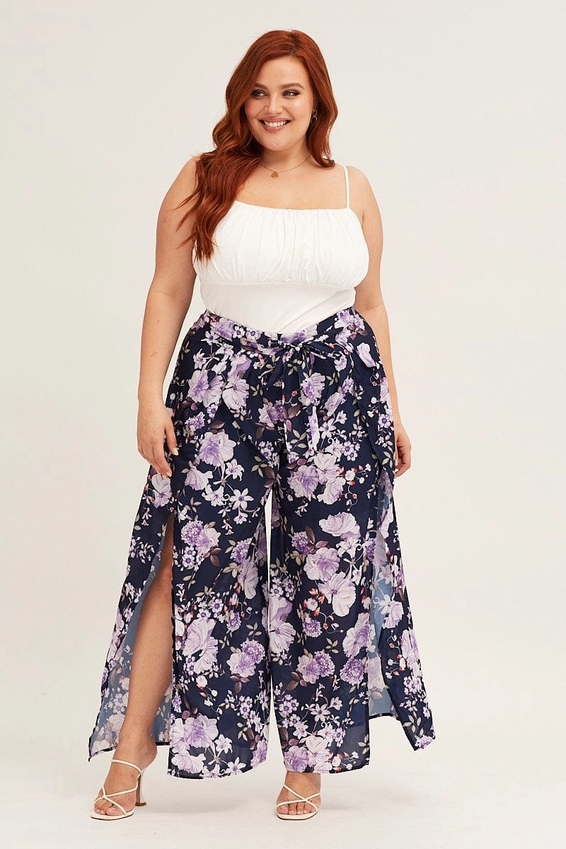 Metallic accents Floral Print High Rise Floral Wide Leg Pants