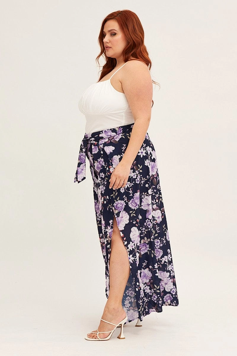 Floral Print High Rise Floral Wide Leg Pants Performance Design Fit
