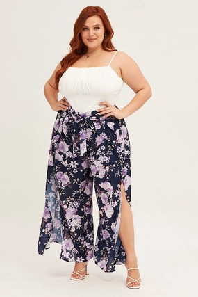 Utility Pockets Floral Print High Rise Floral Wide Leg Pants