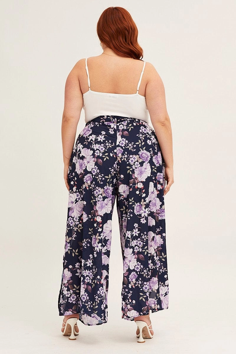 Timeless Design Floral Print High Rise Floral Wide Leg Pants