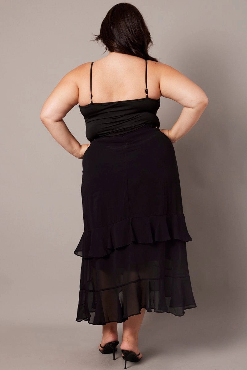 Outfit Mix Urban Pulse Black Frill Chiffon Midi Skirt