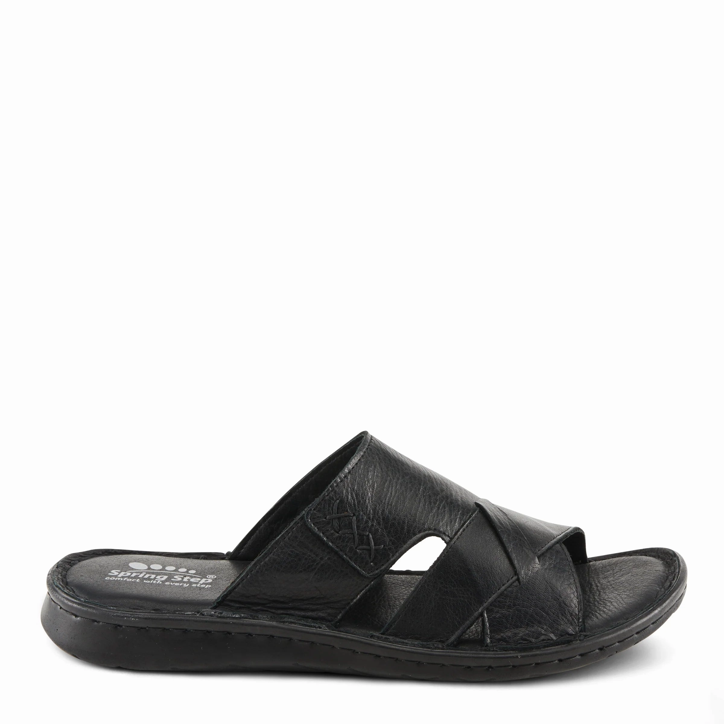 Spring Steps Men's Nunzio Slide In Sandals - Black Leather Anti Slip Outsole Heel Freedom