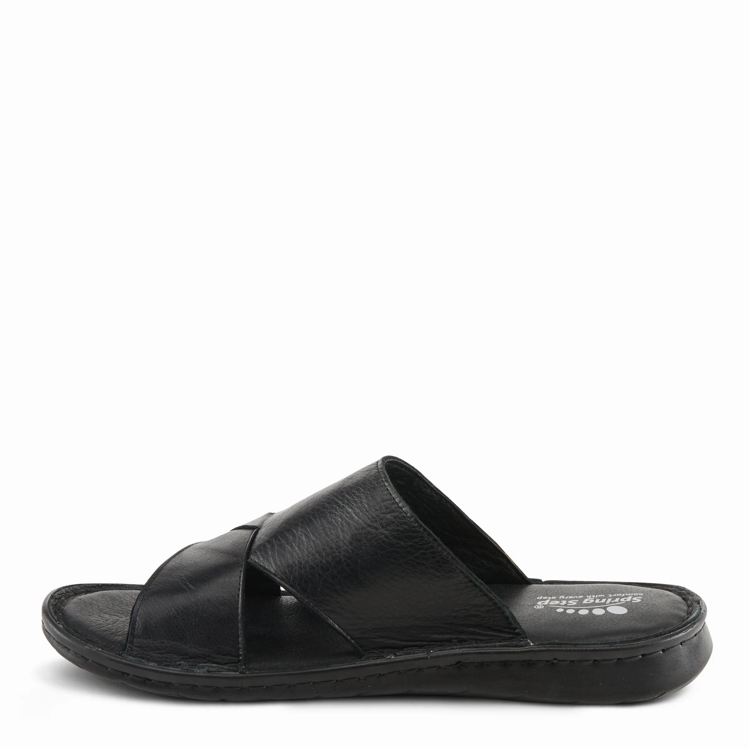 Comfortable Support festival look Spring Steps Men's Nunzio Slide In Sandals - Black Leather