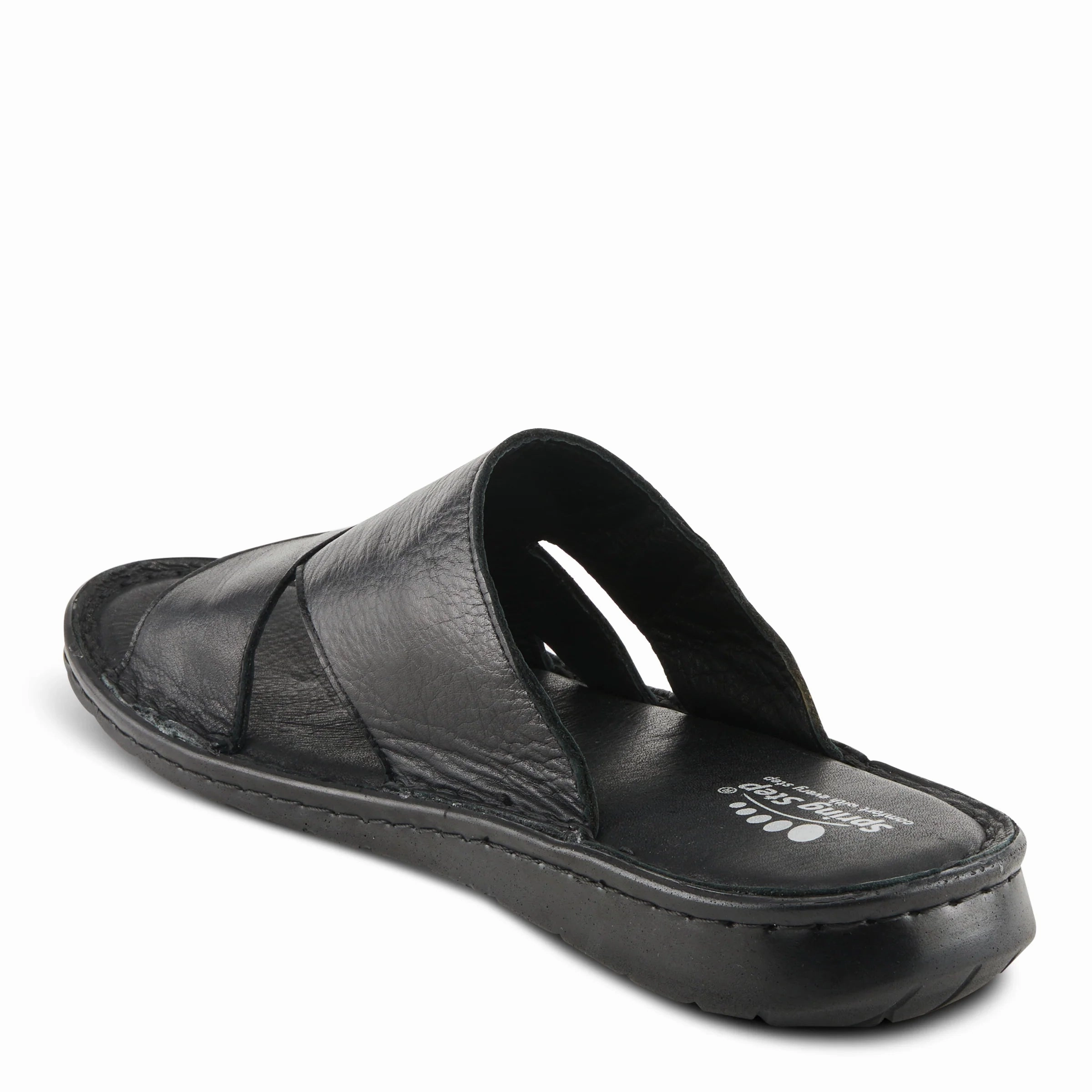 Spring Steps Men's Nunzio Slide In Sandals - Black Leather Chain Touch