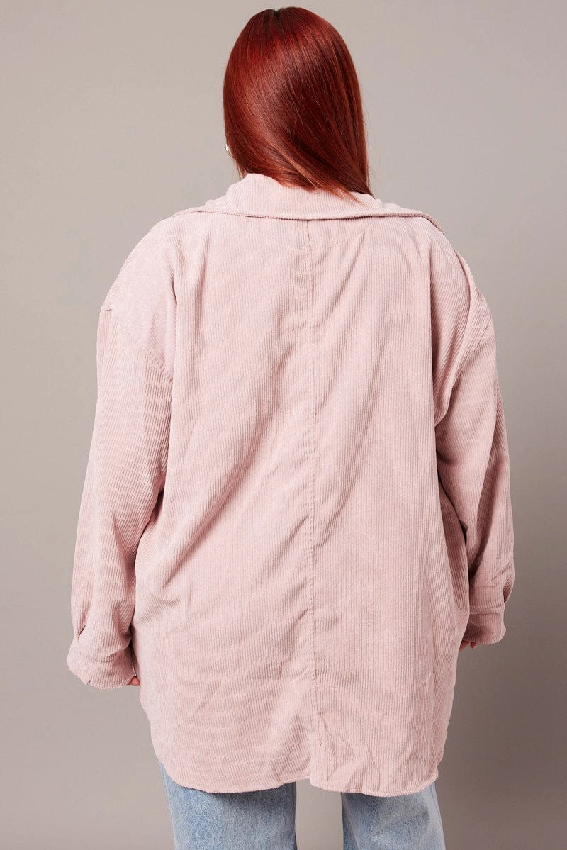 Pink Relaxed Shirt Long Sleeve Corduroy Soft Texture All Purpose Weave Design