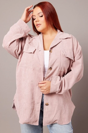 Eco Friendly Material Pink Relaxed Shirt Long Sleeve Corduroy