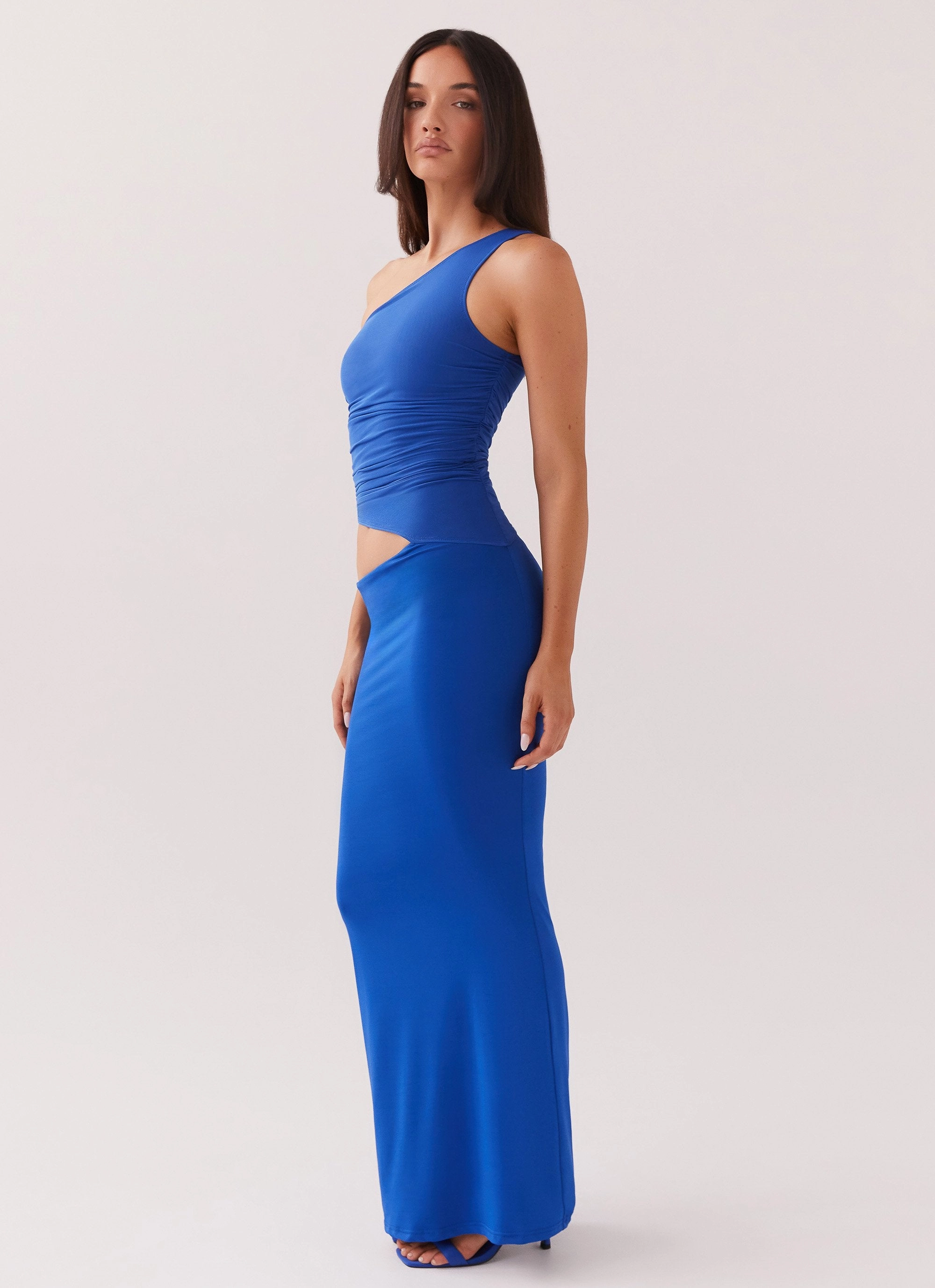 Seranella One Shoulder Maxi Dress - Cobalt Dropped-Waist City-Style