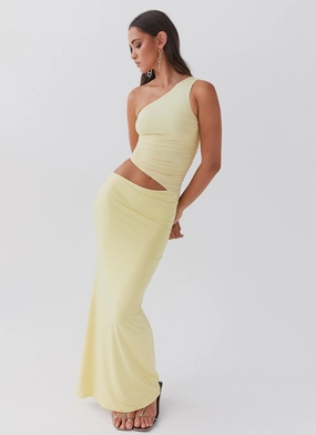Sophisticated Comfort Skin Touch Seranella One Shoulder Maxi Dress - Lemon