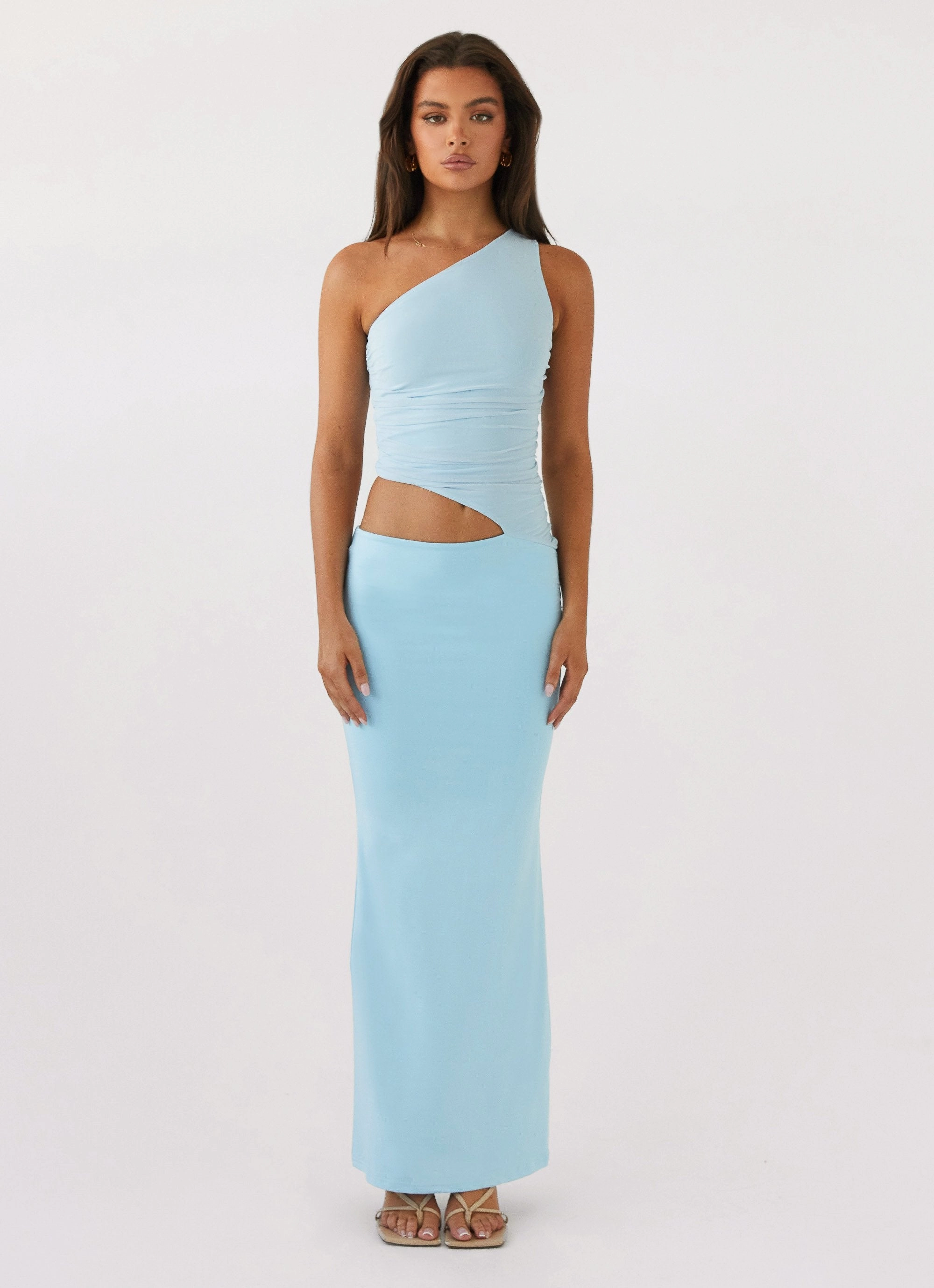 Recycled-Material Mood Edge Seranella One Shoulder Maxi Dress - Sky Blue