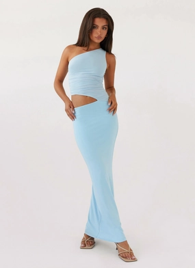Soft Feel Cozy Balance Seranella One Shoulder Maxi Dress - Sky Blue