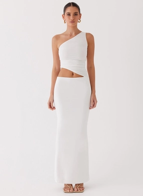 Crisp Detail Light Aesthetic Seranella One Shoulder Maxi Dress - White