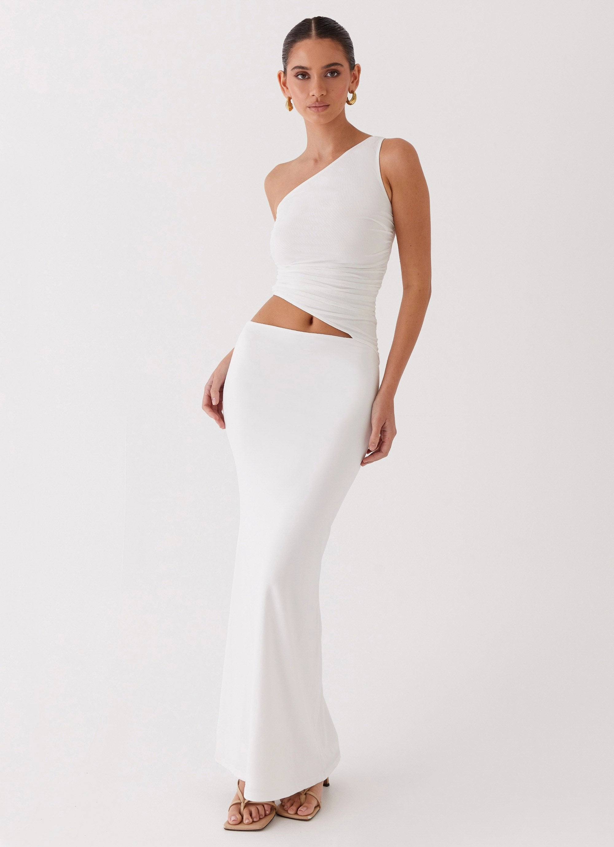 Seranella One Shoulder Maxi Dress - White Light Touch Weekend Ready