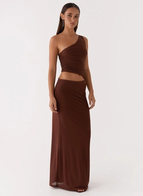 Sleek Movement Casual Style Seranella Sequin One Shoulder Maxi Dress - Chocolate