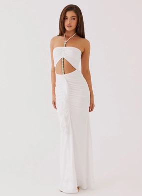 Serina Ruffle Maxi Dress - White Bright Accent