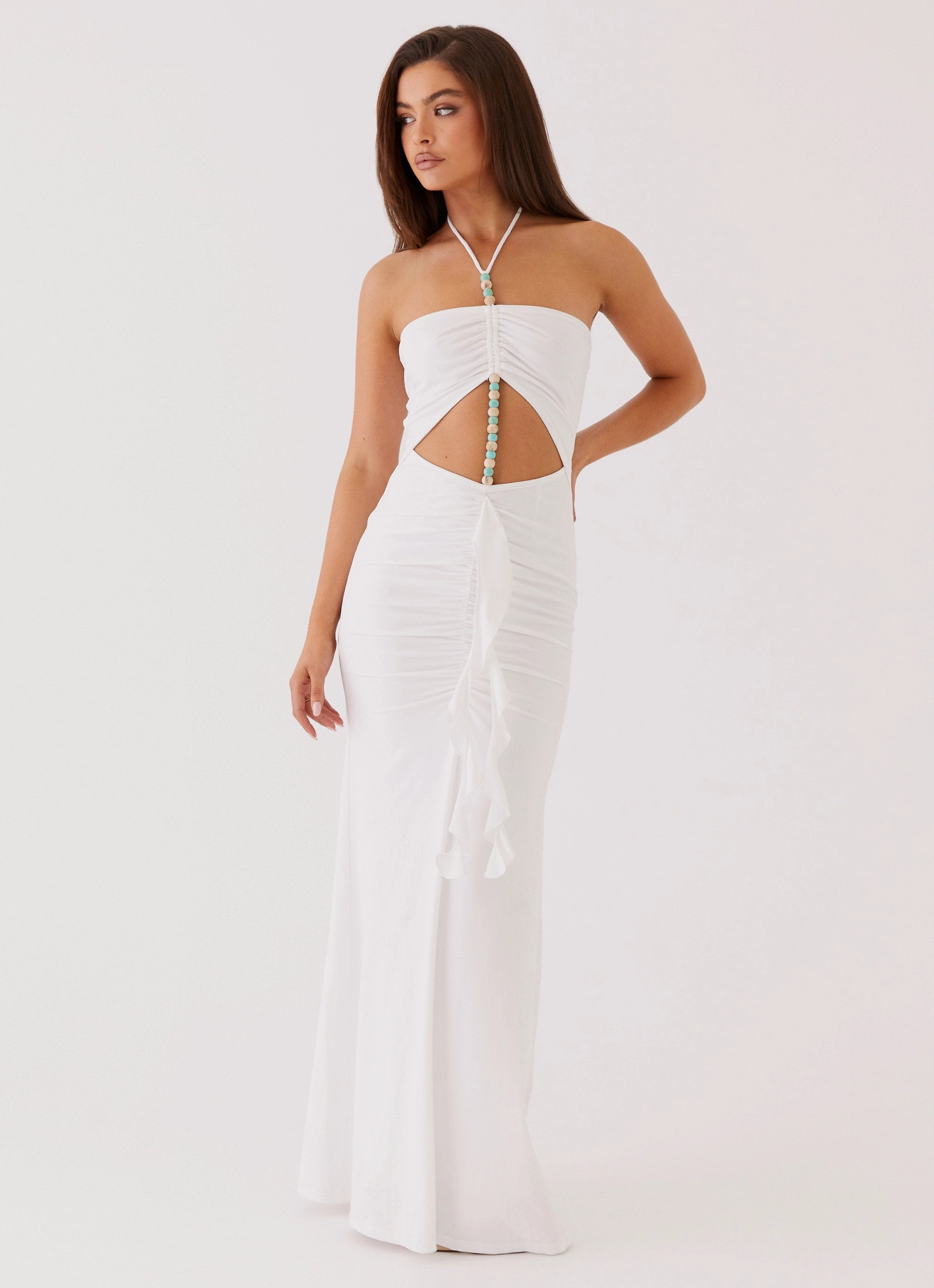 Serina Ruffle Maxi Dress - White Body Flow