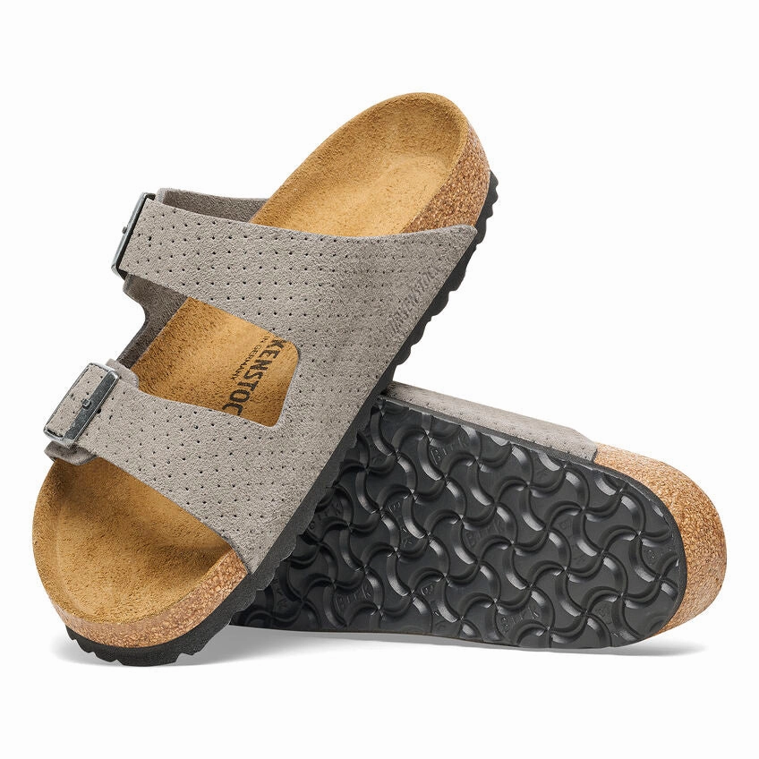 Birkenstock Women's Arizona Suede Embossed - Dotted Stone Coin Summer Open Toe Shoes Layered Shock Pad