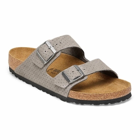 Flexible Sole Travel Footwear Birkenstock Women's Arizona Suede Embossed - Dotted Stone Coin