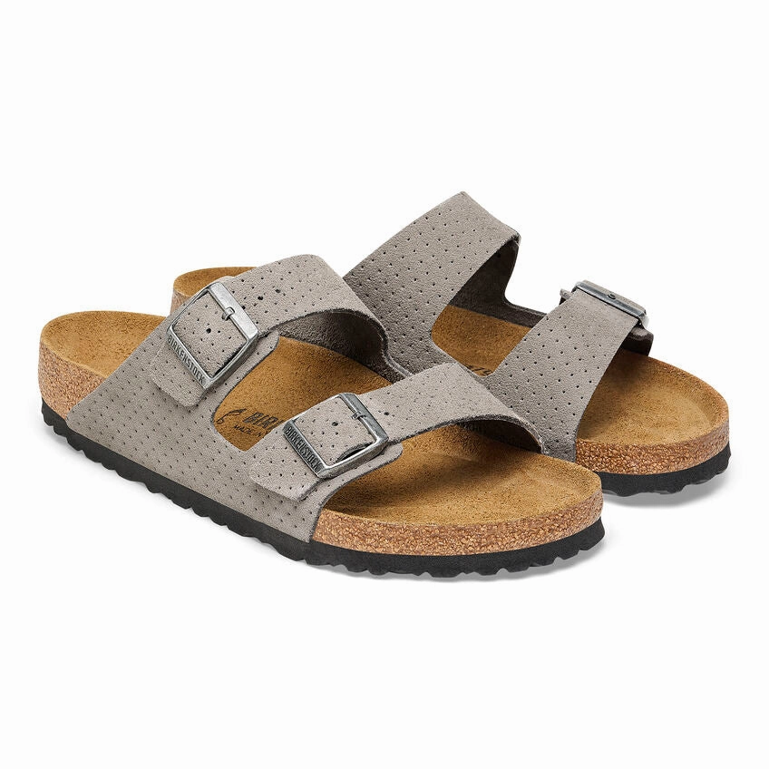 Birkenstock Women's Arizona Suede Embossed - Dotted Stone Coin Lightweight EVA Midsole Easy Adjust