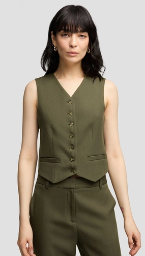 Comfortable Fabric EcoFriendlyMaterial Shallow V-Neck Waistcoat in Viscose Wool Twill | Olive