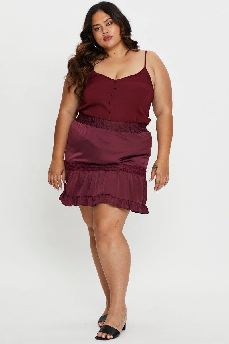 Daily Mood Red Mini Skater Skirt Ruffle Hem