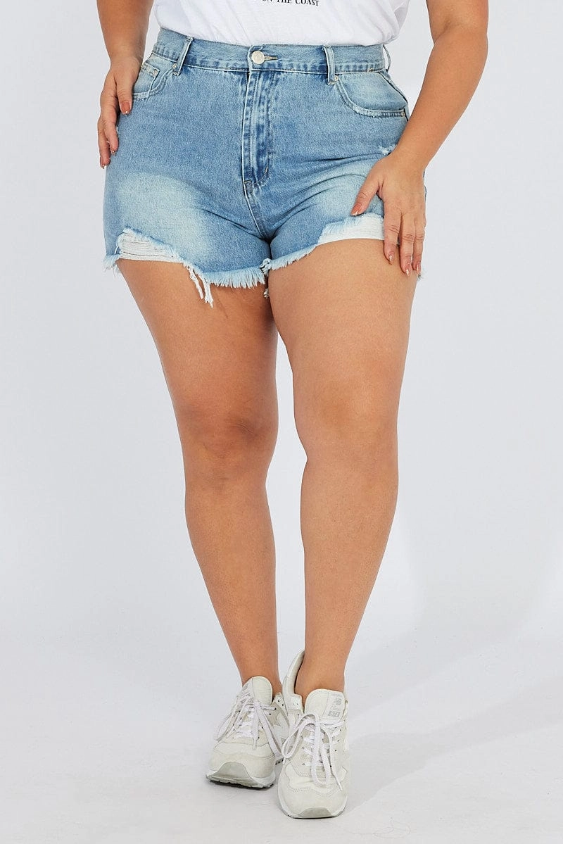 Hot Weather Airflow Design Denim Relaxed Shorts High Rise