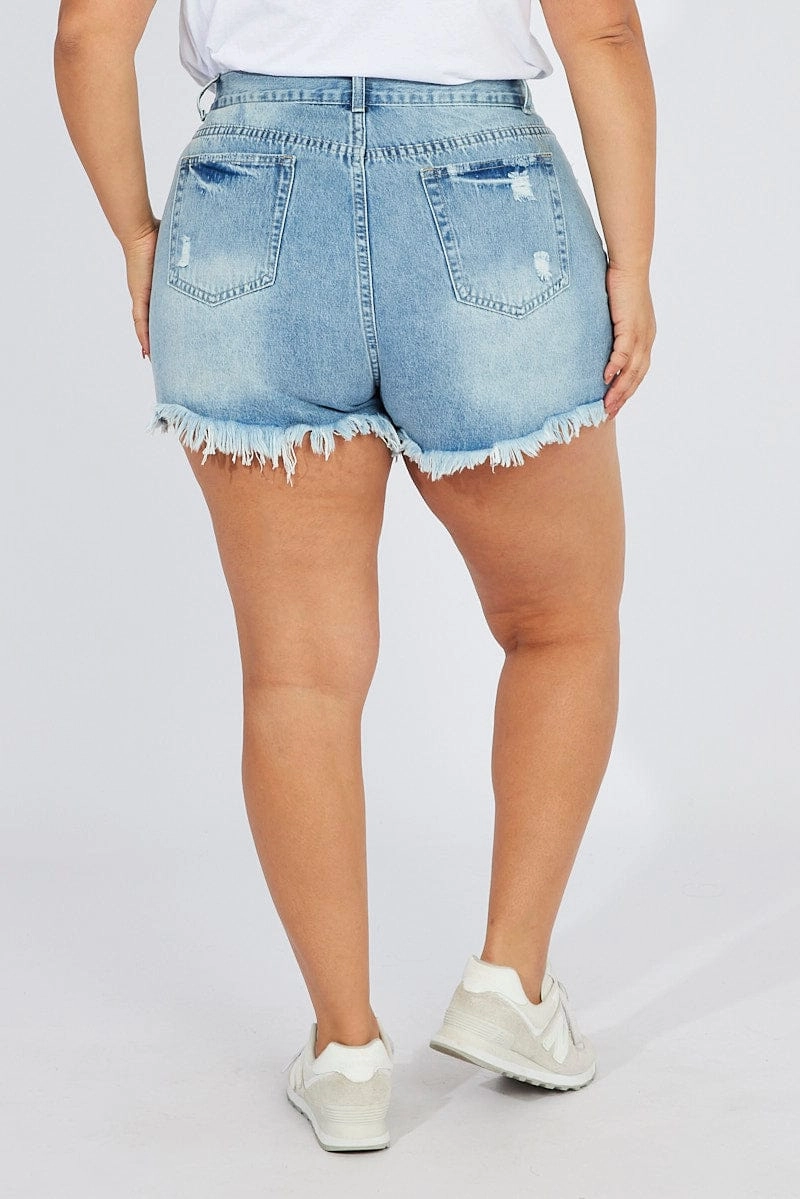 Denim Relaxed Shorts High Rise Polyester shorts