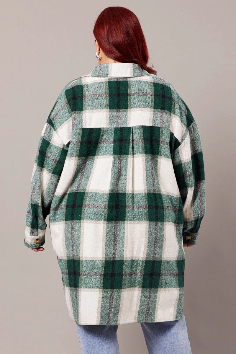 Quick Dry Material Green Check Longline Check Shacket