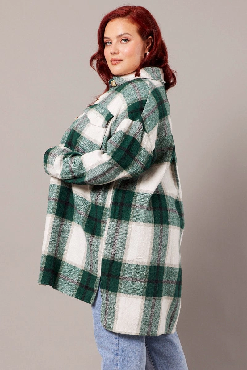 Anti Glare Trim Green Check Longline Check Shacket