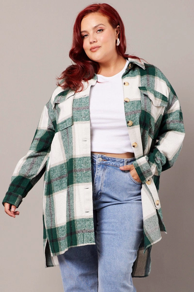 Detachable Layers Relaxed Layers Green Check Longline Check Shacket