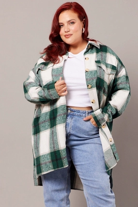 Full Length Zipper Green Check Longline Check Shacket