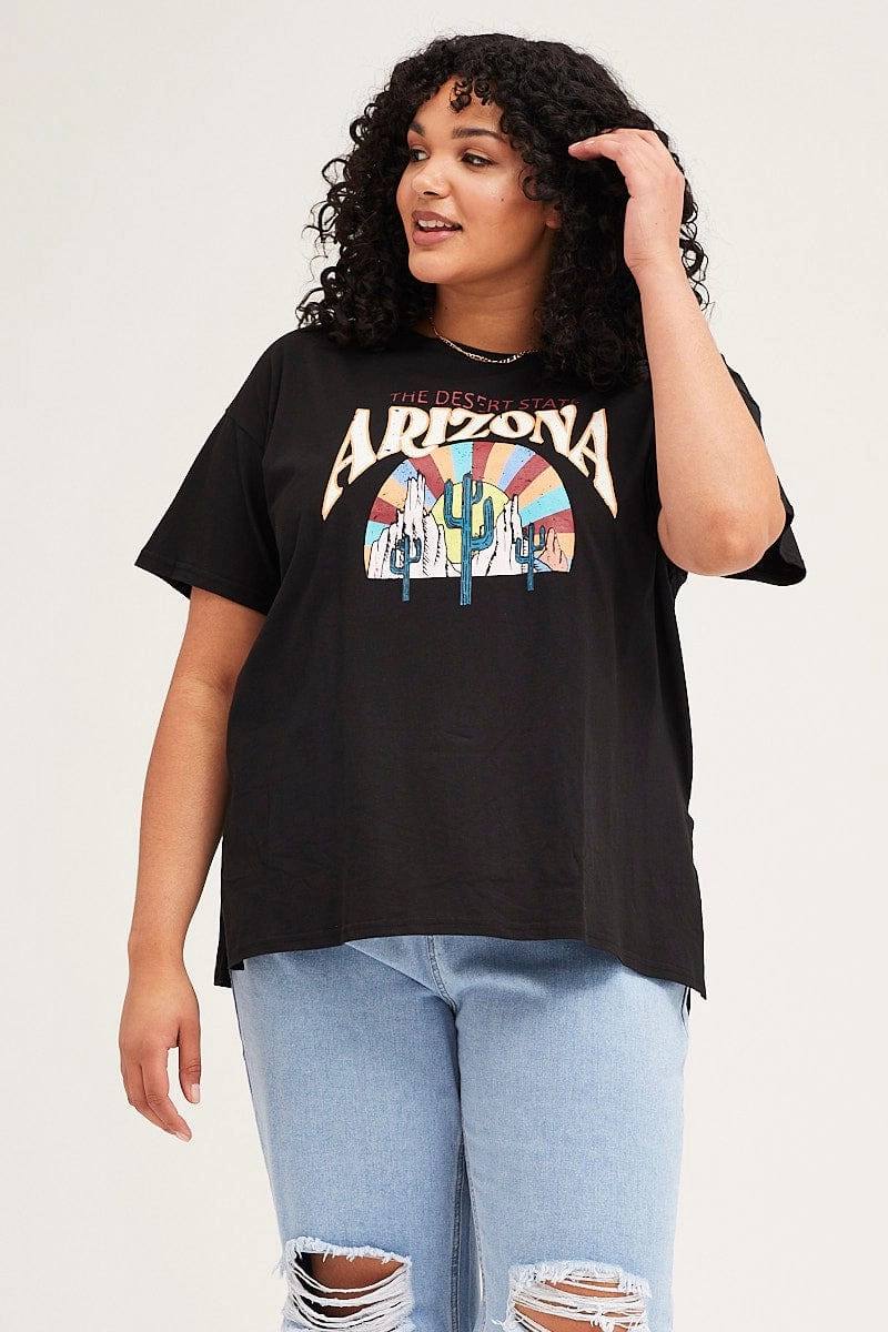 Black Short Sleeve Arizona Oversized T-shirt Casual Everyday Smart Casual Look