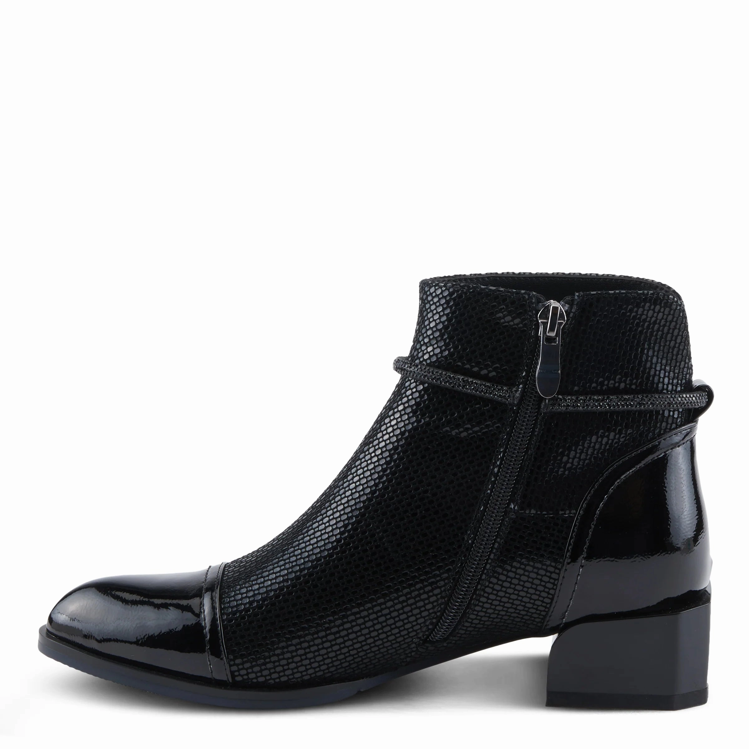 Flexible Frame Snowy Path Azura by Spring Step Women's Shelbi Mid Calf Boot - Black Patent