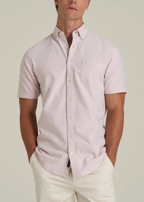 Short Sleeve Oxford Button Shirt For Tall Men in Burnished Lilac Tagless Comfort Collar