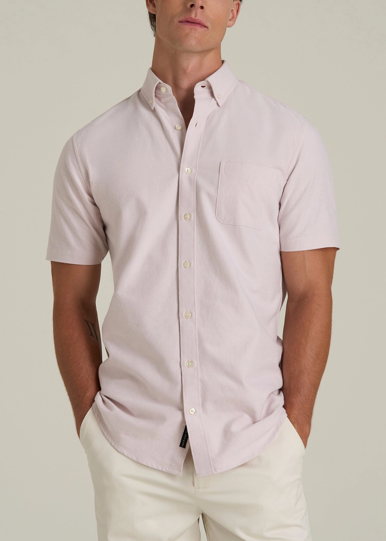 Short Sleeve Oxford Button Shirt For Tall Men in Burnished Lilac Wrinkle Resistant Textile QuickDrySystem