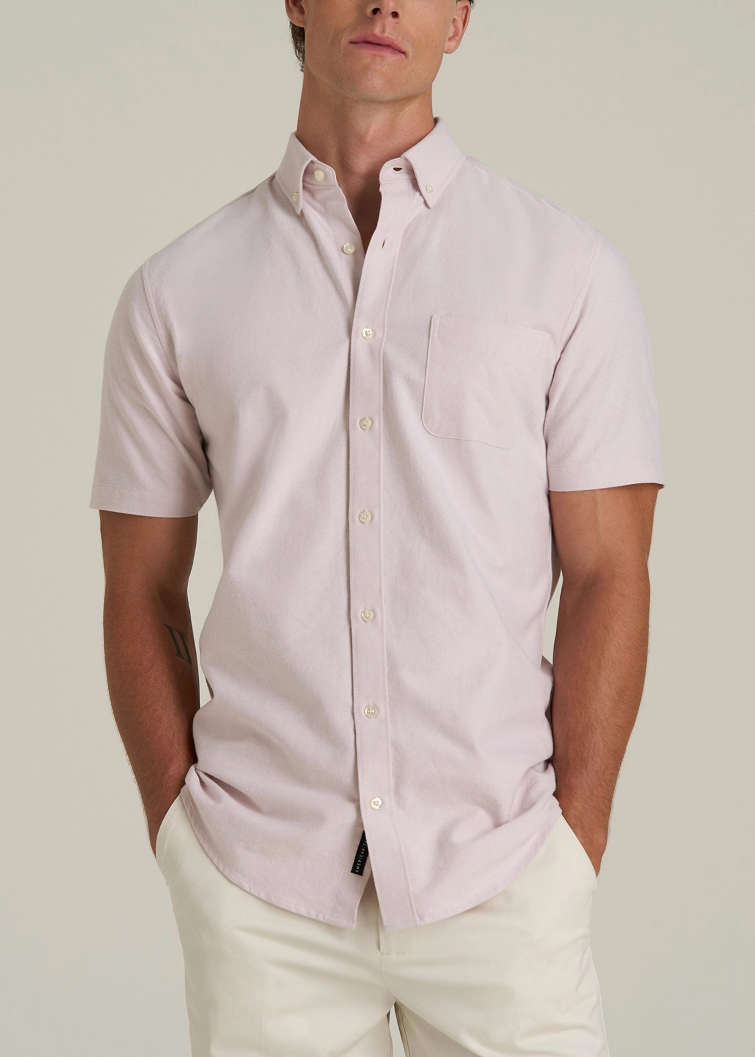 Tear Resistant Weave Sport Top Short Sleeve Oxford Button Shirt For Tall Men in Burnished Lilac