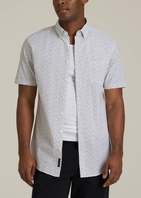 Short Sleeve Shirt for Tall Men in Black and White Geometric Simple Cut Moisture wicking