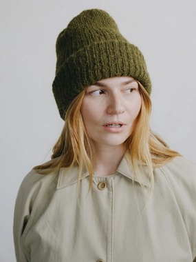 Sierra Beanie, Alpaca Blend, Olive embroidery accents