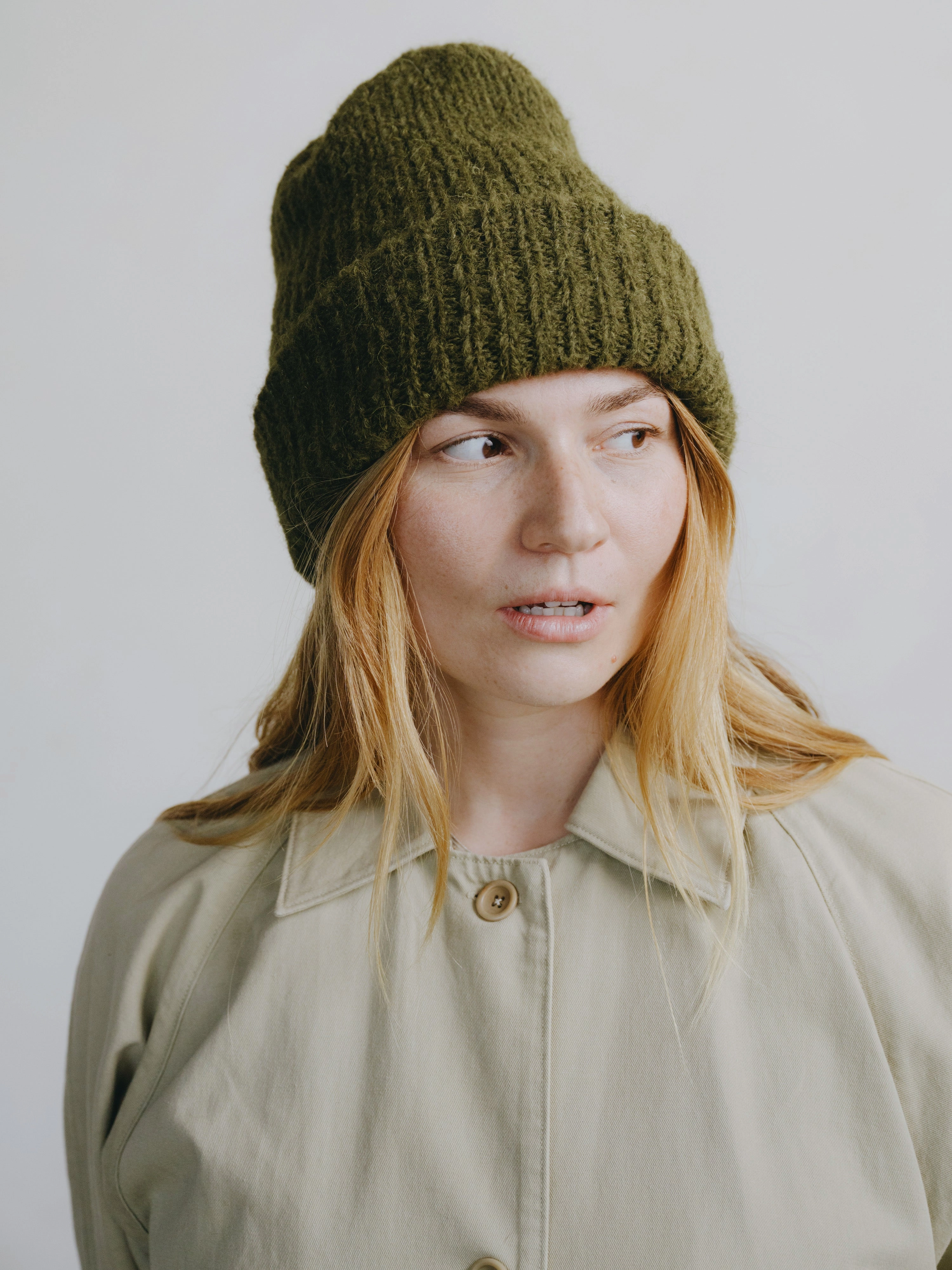 Sierra Beanie, Alpaca Blend, Olive embroidery accents