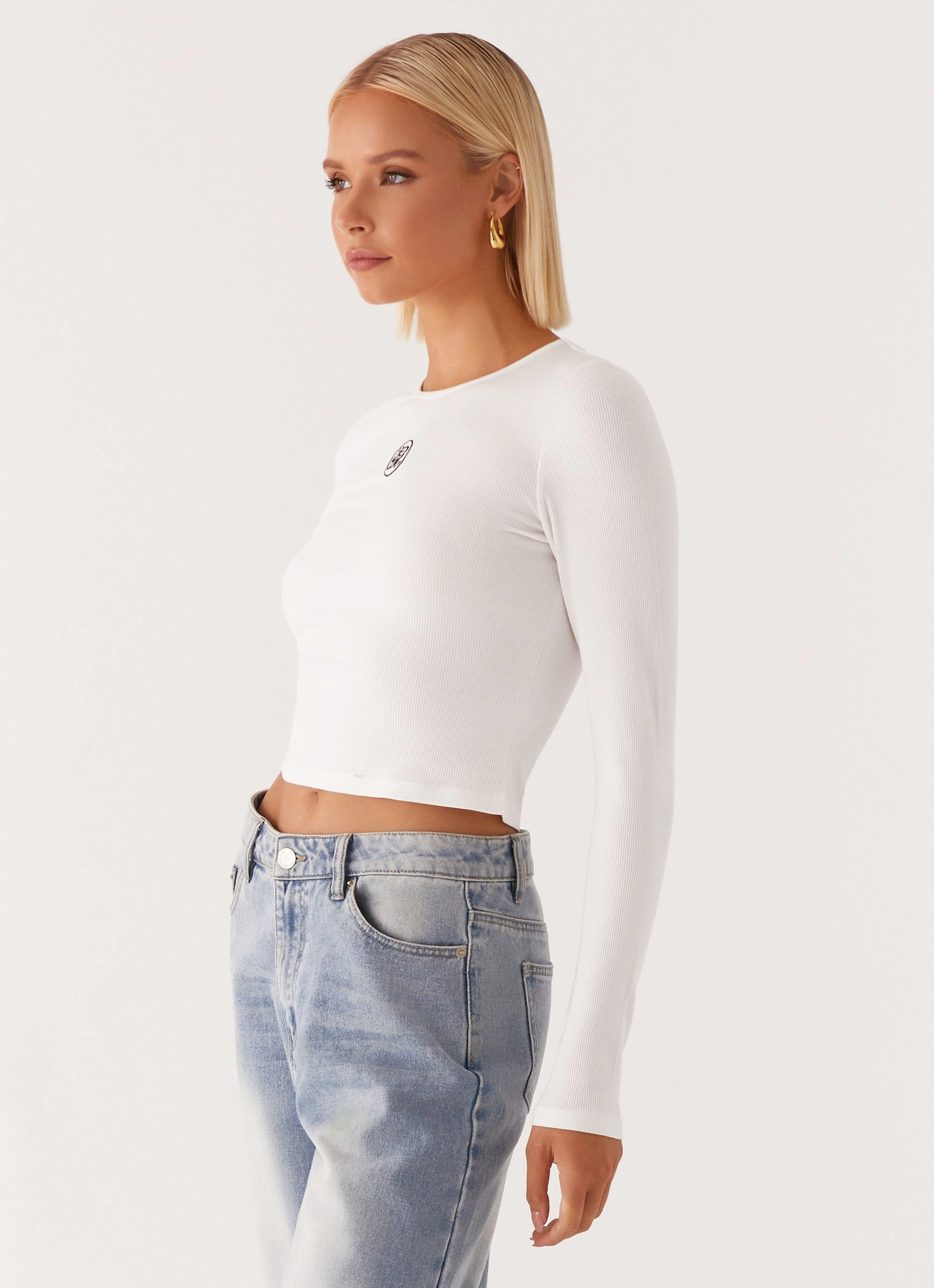 Quick Fit Stretch Signature Monogram Long Sleeve Tee - Off White