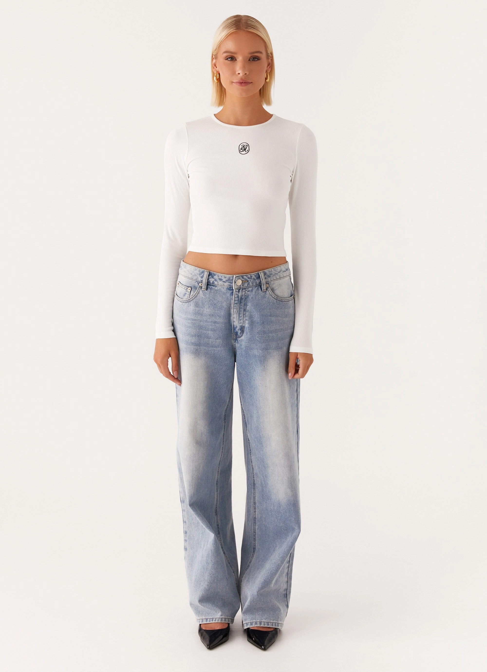 Signature Monogram Long Sleeve Tee - Off White Soft Fabric
