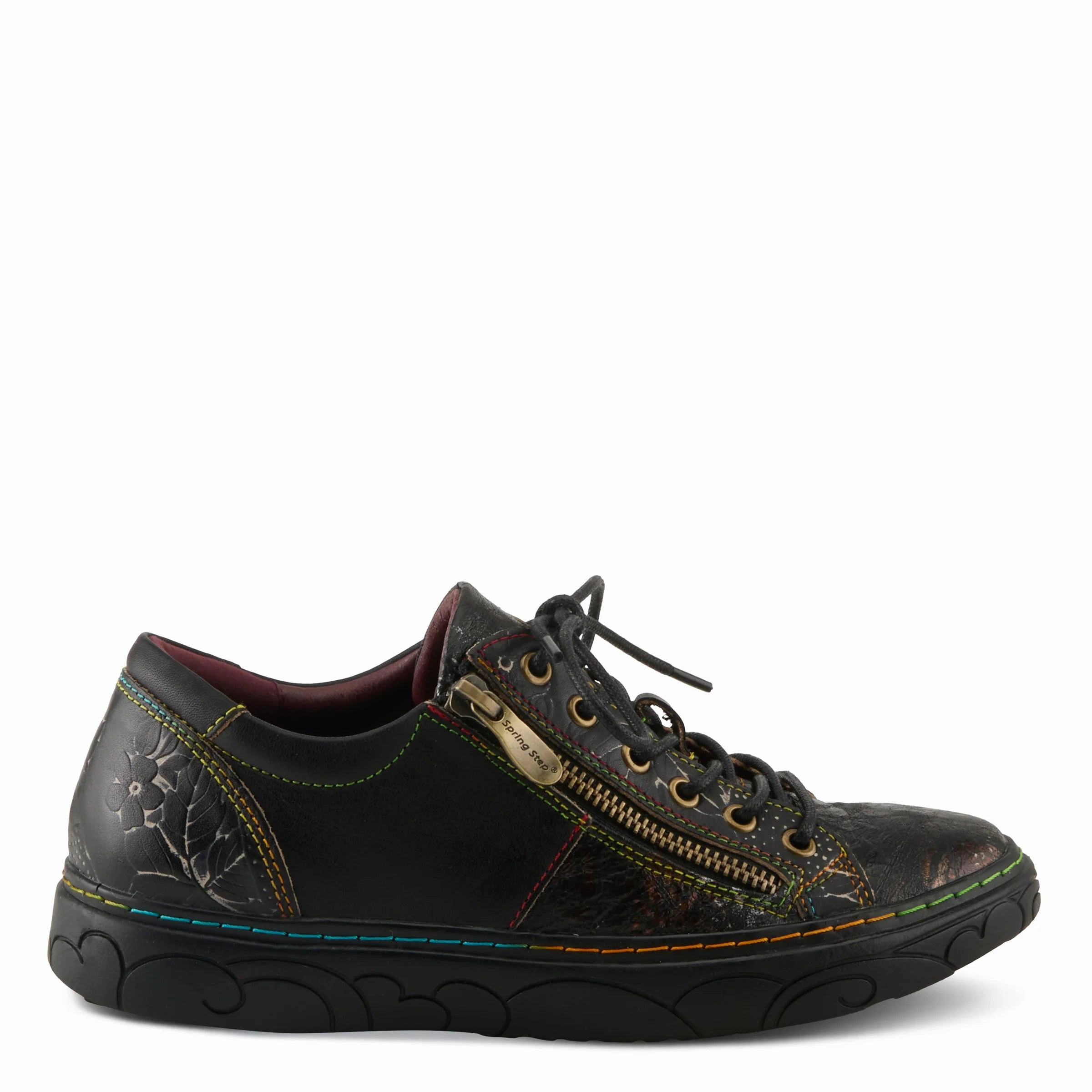 Suede Like Texture Outdoor Ease L'Artiste by Spring Step Women's Danli Leather Zipper Sneaker - Black Multi