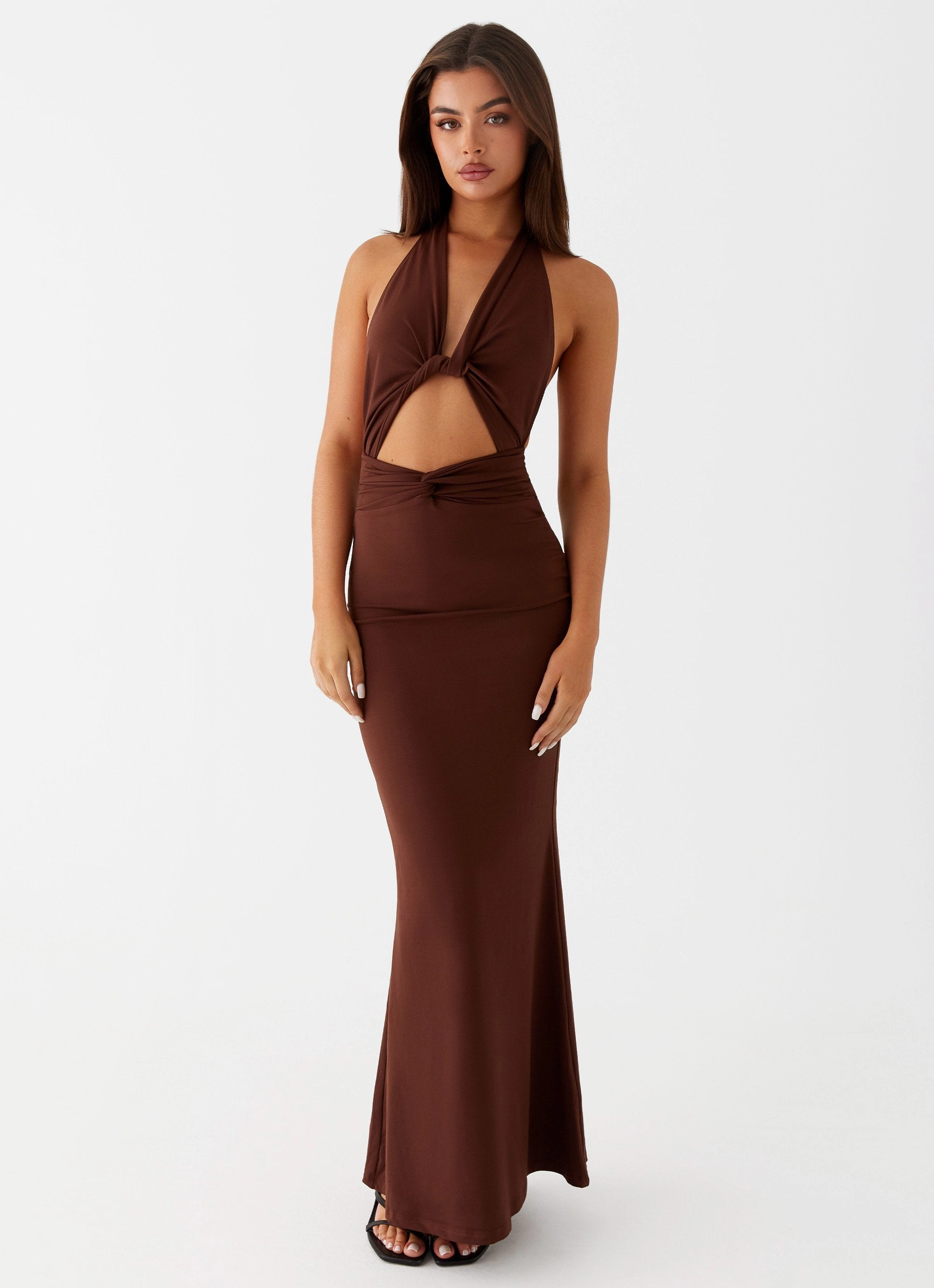 Cozy Layers Built-In-Slip Carolina Twist Maxi Dress - Chocolate
