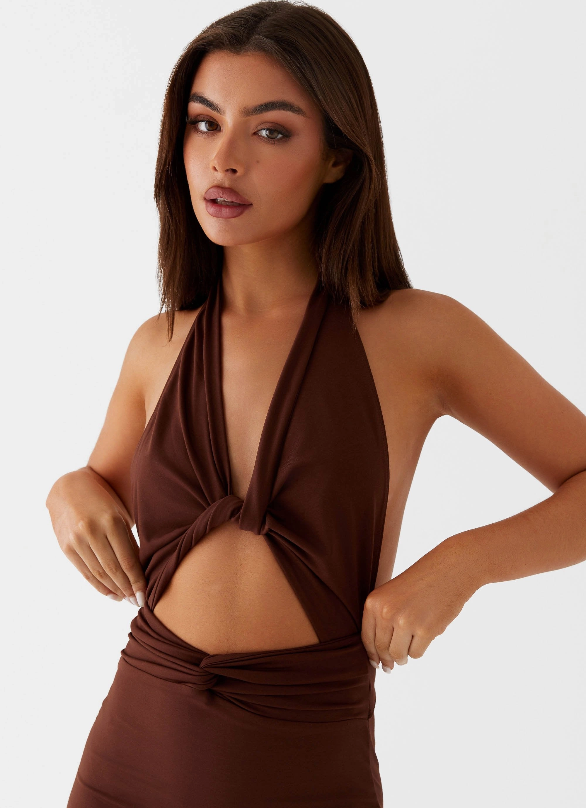 Lightweight-Structure Carolina Twist Maxi Dress - Chocolate