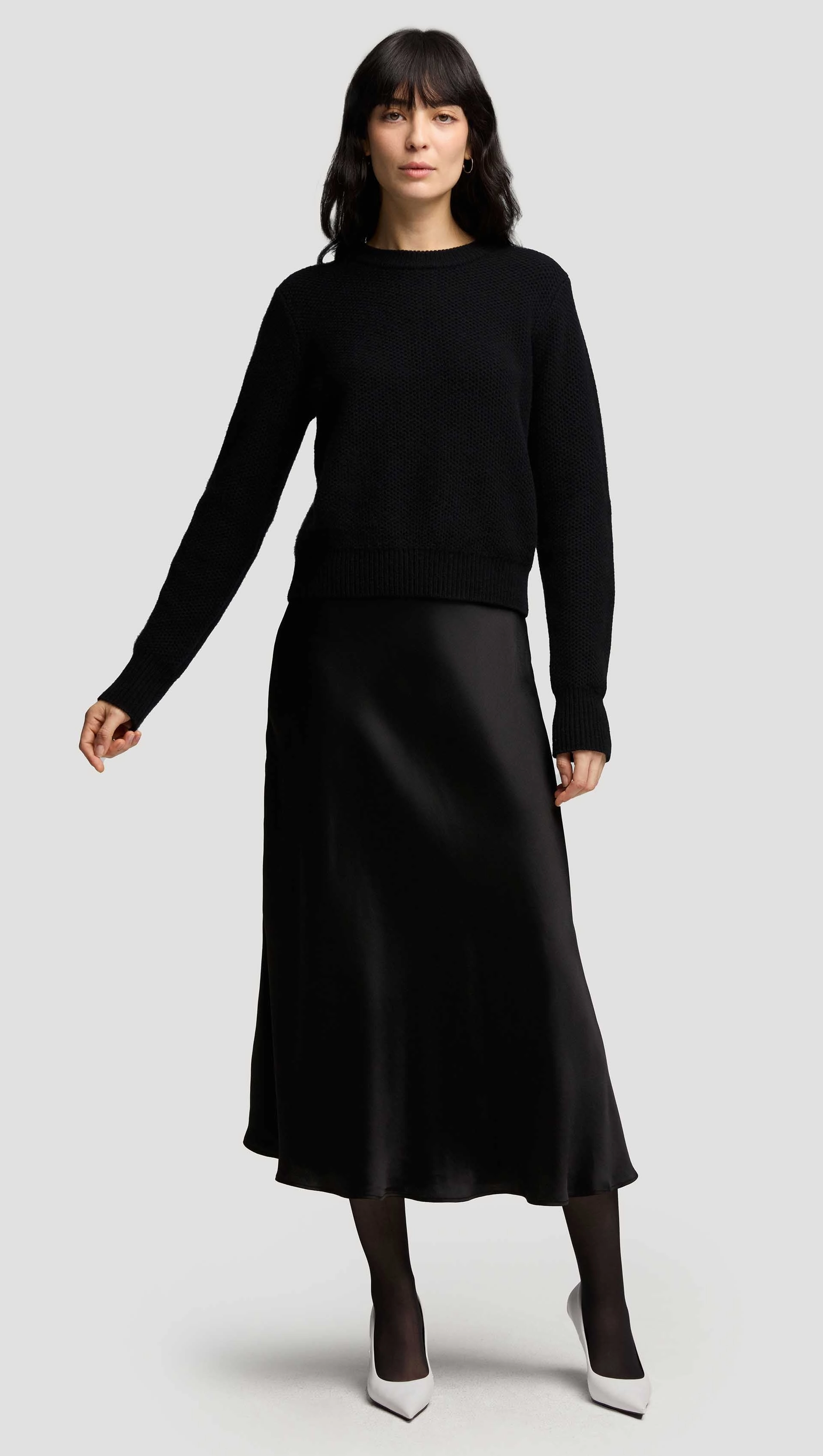 Bias Midi Skirt in Viscose Satin | Black Smart Look