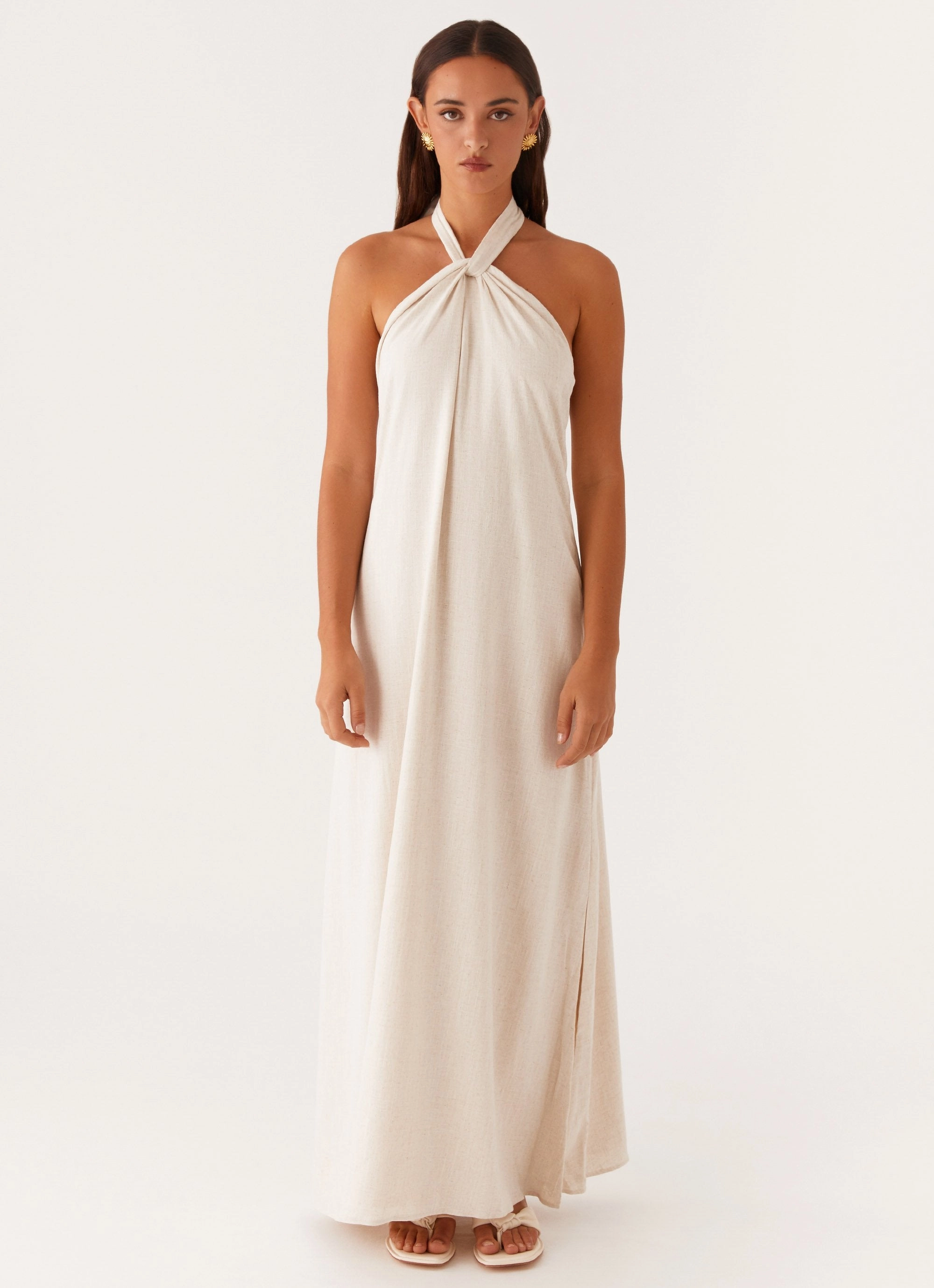 Golden Child Linen Maxi Dress - Oatmeal Flexible Comfort Cozy Layer