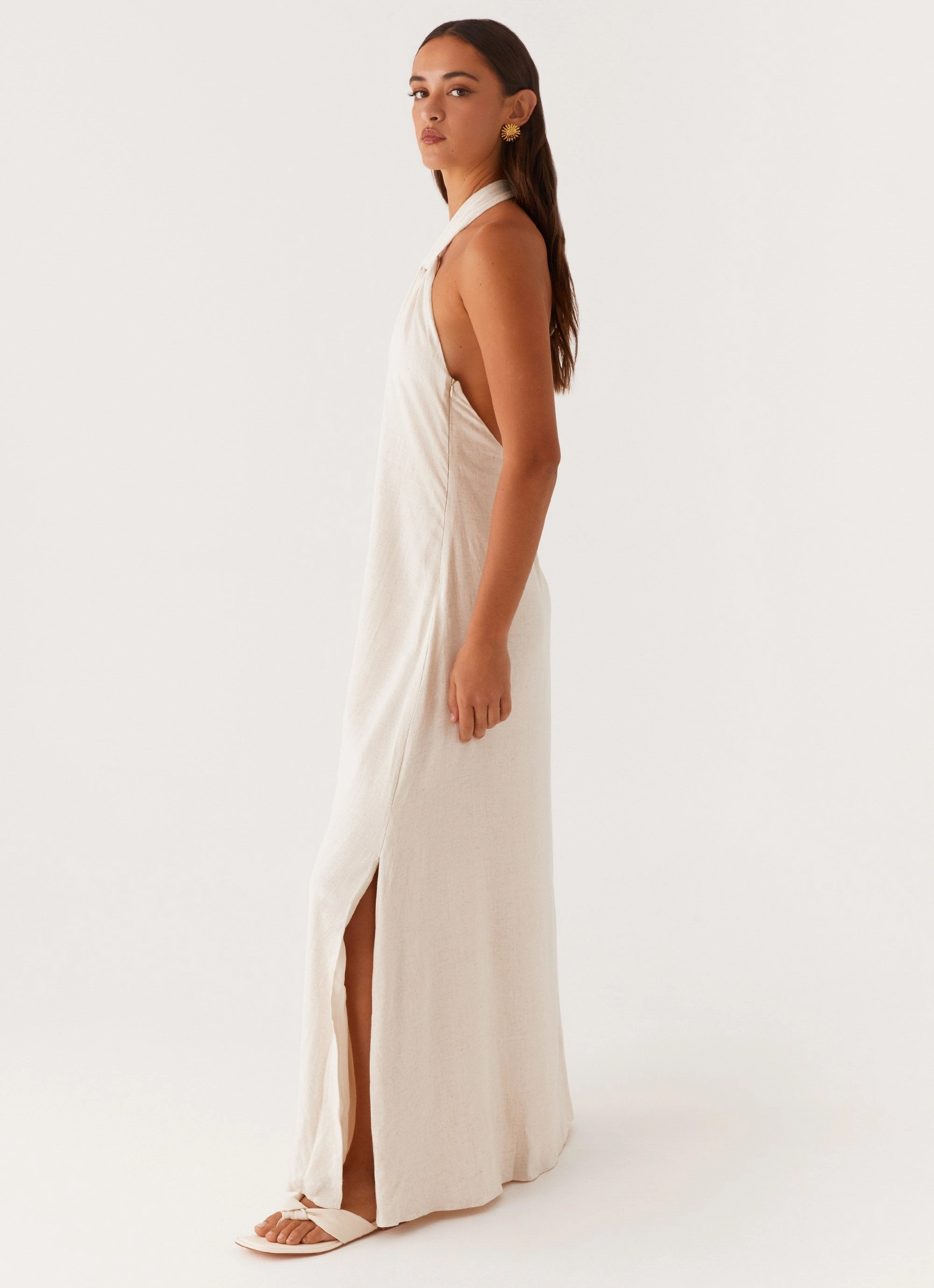 Bridal-Shower Golden Child Linen Maxi Dress - Oatmeal