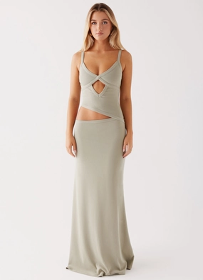 Jocelyn Maxi Dress - Sage Festive Mood Bow-Detail