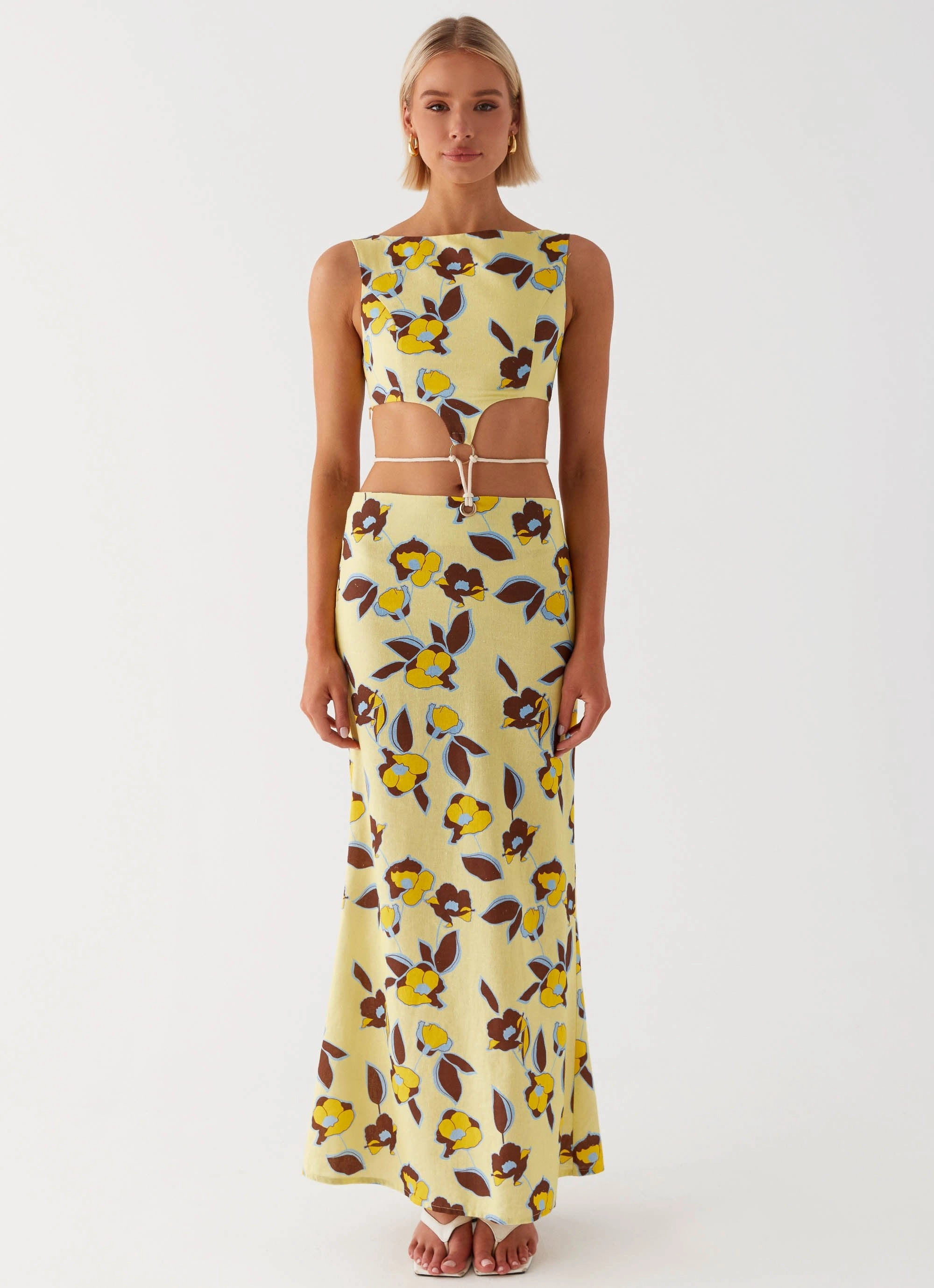 Cozy Touch Gloss Accent Taryn Cut Out Maxi Dress - Primrose